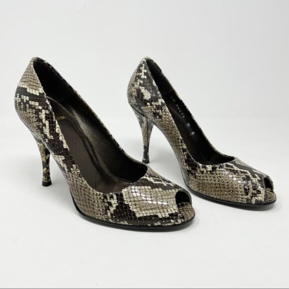 Stuart Weitzman Snakeskin Python Leather Peep Toe… - image 3